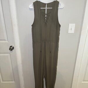 Olive Green Sleeveless Lace-Up Jumpsuit Size Large